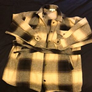 Brown and tan very comfortable jacket with tie belt